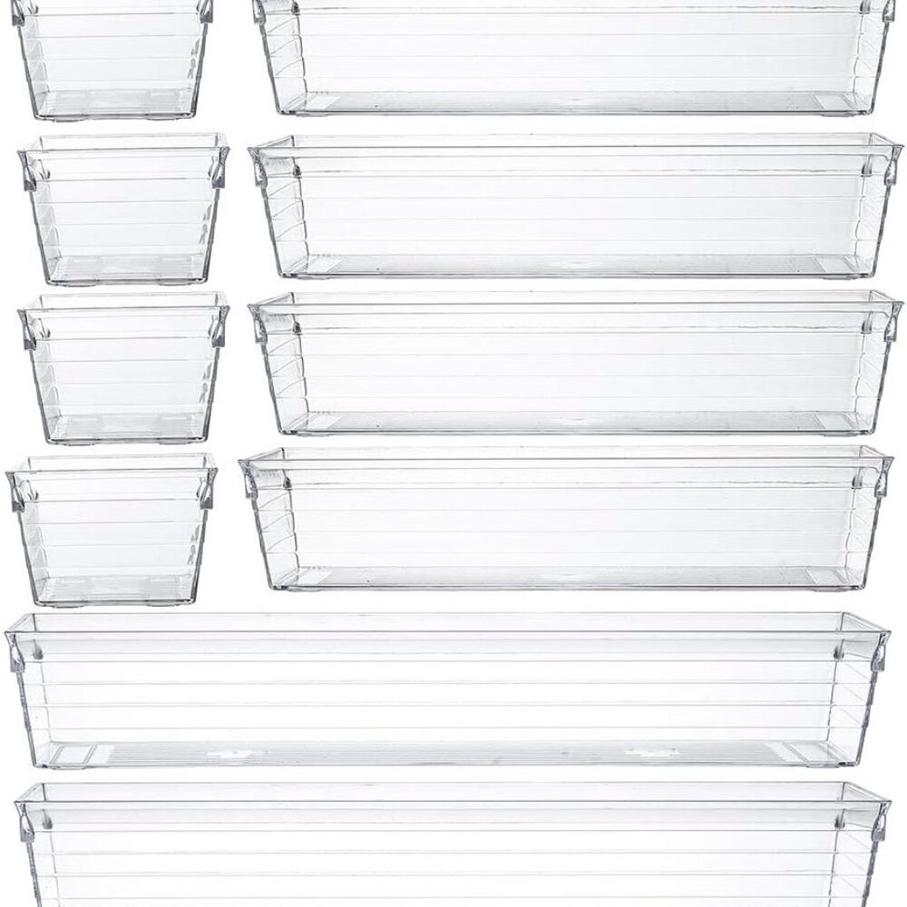 Clear Plastic Drawer Organizer Tray for Vanity Cabinet Set of 10,Storage Tray fo